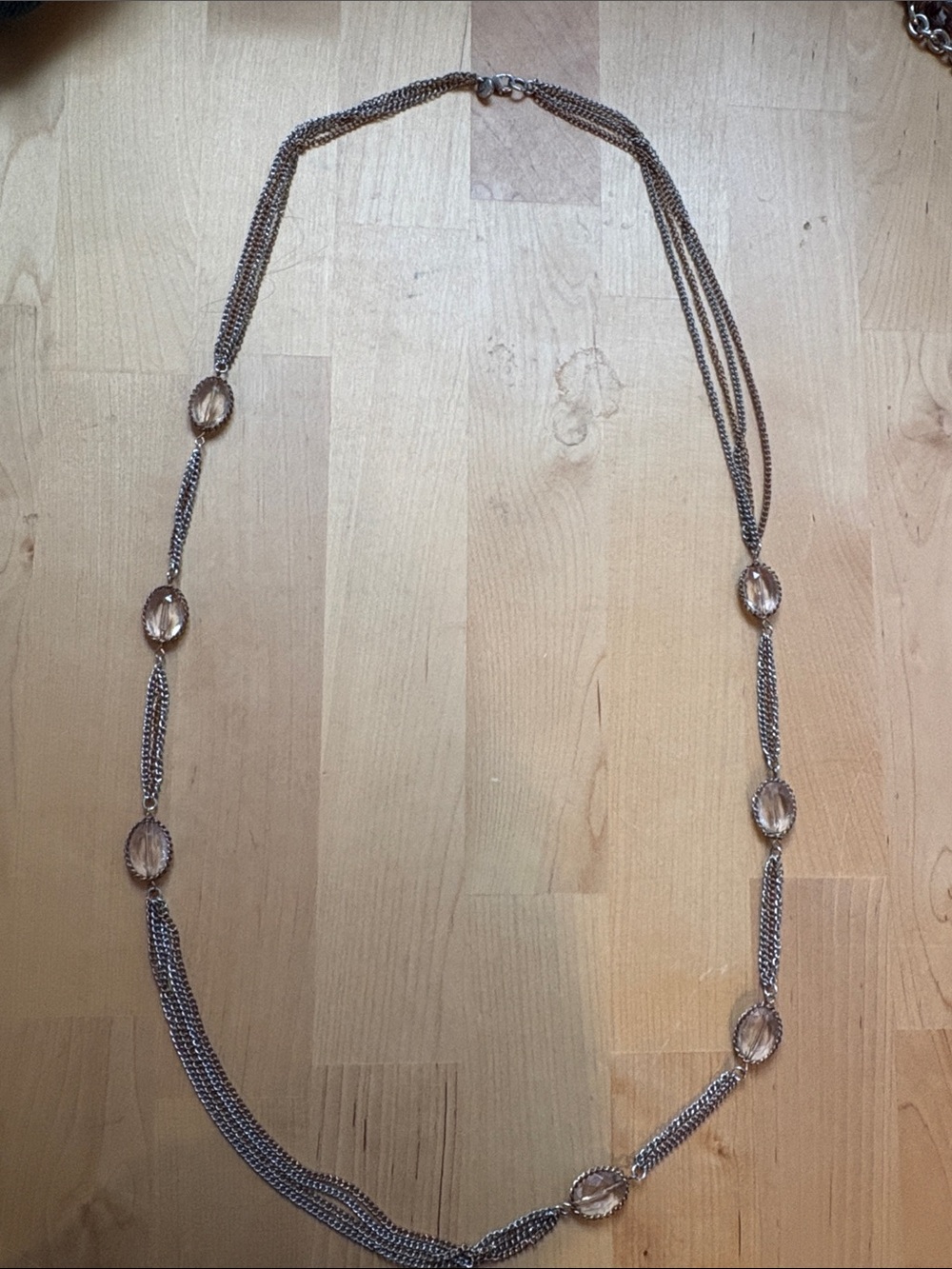 LOFT Silver-Tone Multi Strand Necklace with Clear Oval Accents